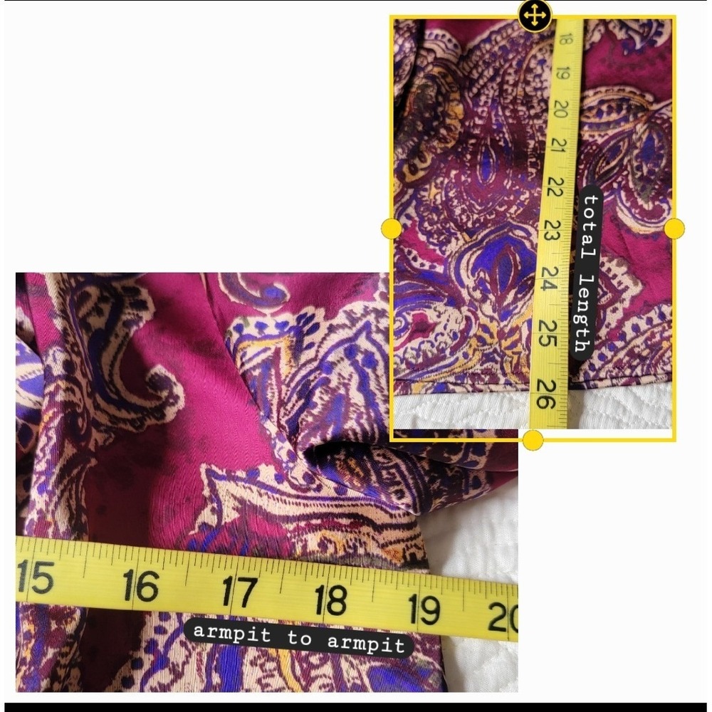 Lauren Ralph Lauren Black Label Paisley Satin Charmeuse‎ Tie-Neck Blouse Small - Picture 8 of 12